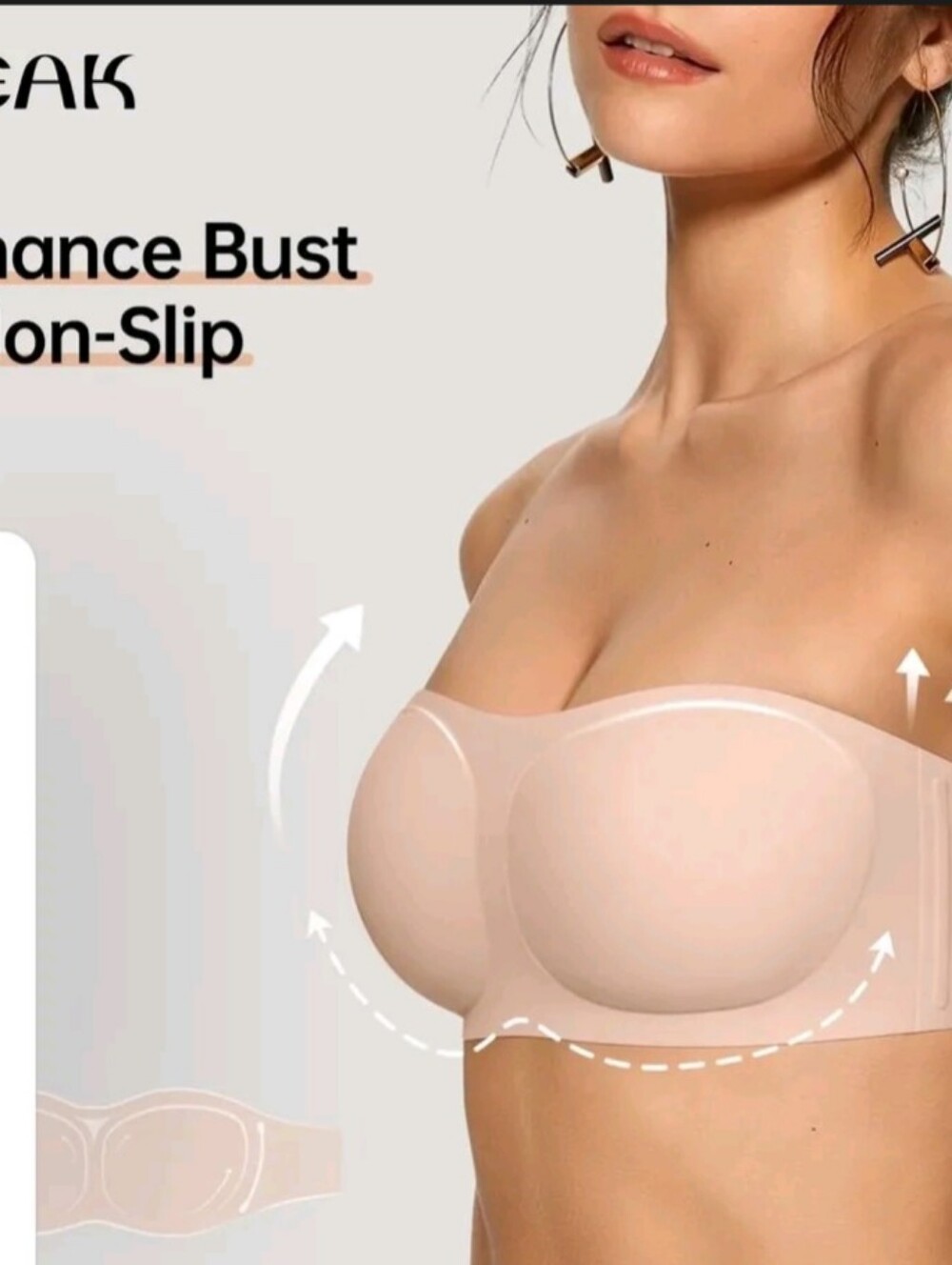 OEAK Nude Strapless Adhesive Bra - Seamless Backless Support, XL - Picture 3 of 16
